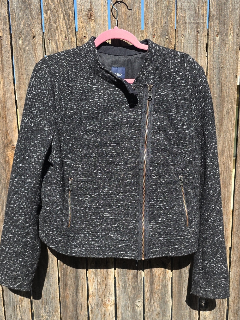 Gap Women's 2010 Black Flecked Zip-Front Moto Jacket Wool Blend Large